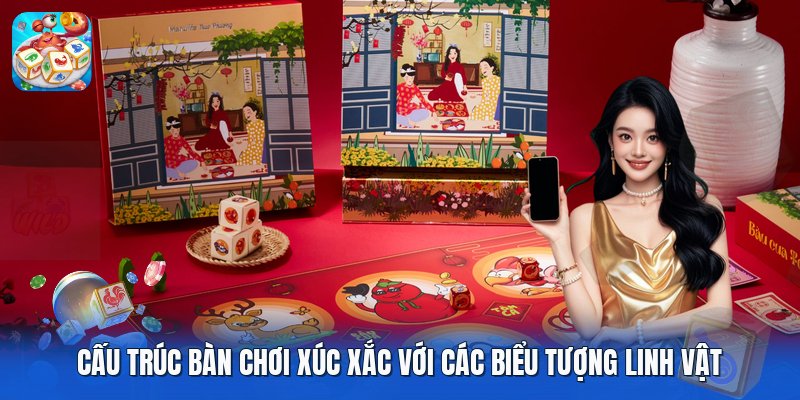 Cấu trúc bàn chơi xúc xắc với các biểu tượng linh vật Cấu trúc bàn chơi xúc xắc với các biểu tượng linh vật